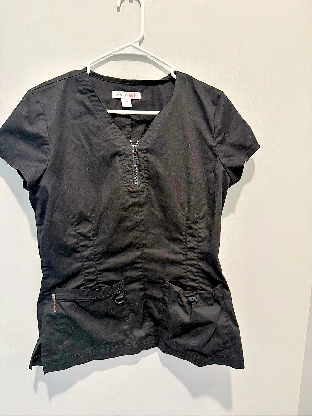 Koi Stretch Mackenzie Scrub Top Black Short Sleeve Size Medium